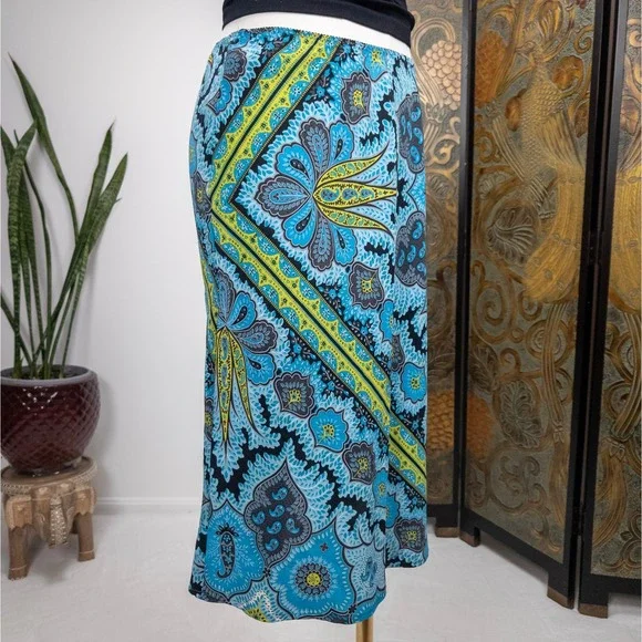 Silk Paisley Bias Midi Skirt Blue Yellow Y2K Slip Skirt The Limited Fairycore‎ S - Picture 2 of 9
